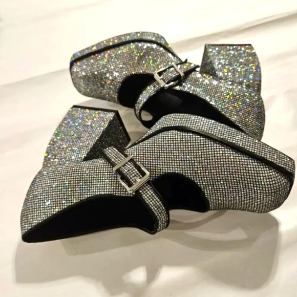 GIANNI BINI GLITTER MARY JANE 2 NIGHT PLATFORM PUMPS NWOT SIZE 9 - Picture 10 of 12